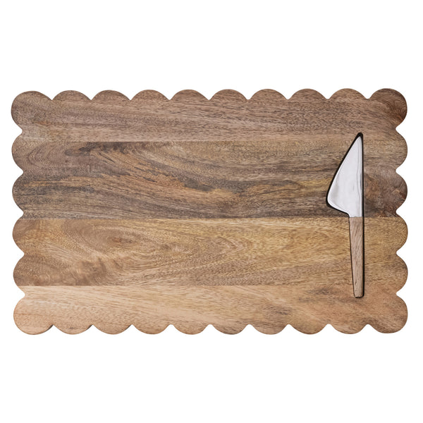 Wood Scalloped Cheese Board w/ Knife