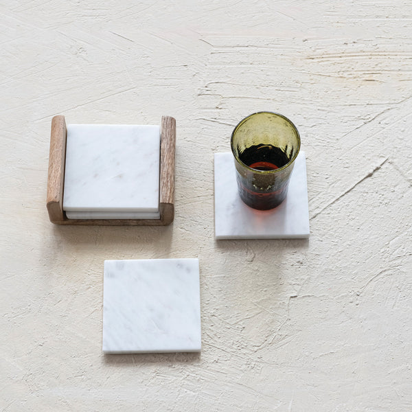 Marble Coasters w/ Mango Wood Holder