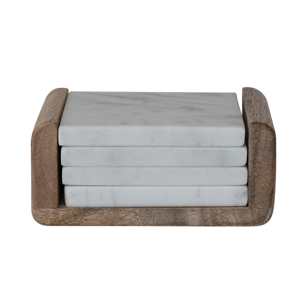 Marble Coasters w/ Mango Wood Holder