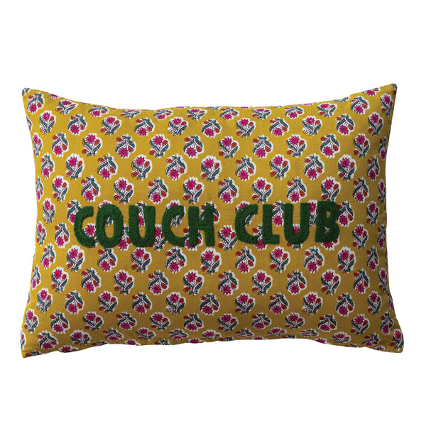 Cotton Lumbar Pillow w/ Pattern & Embroidery
