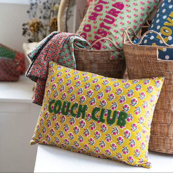 Cotton Lumbar Pillow w/ Pattern & Embroidery