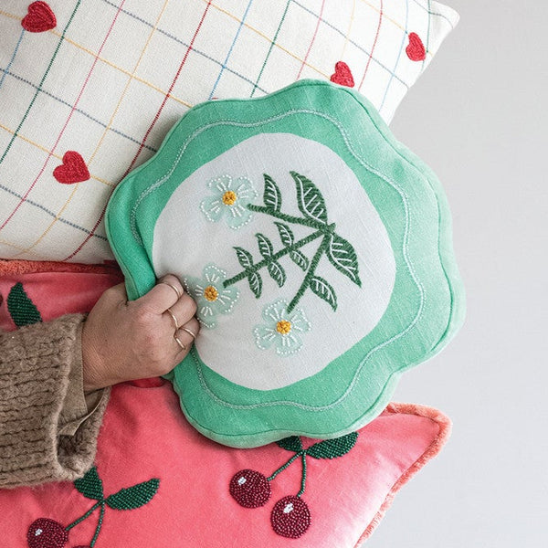 Scalloped Pillow with Embroidery & Velvet