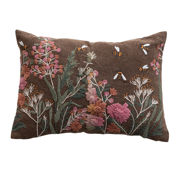 Embroidered Flowers & Bees Lumbar