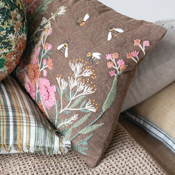 Embroidered Flowers & Bees Lumbar