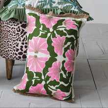 Load image into Gallery viewer, Embroidered Flowers w/ Jute Fringe Pillow