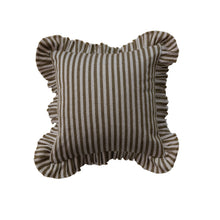 Load image into Gallery viewer, 18" Brown/Ivory Striped Ruffle Pillow