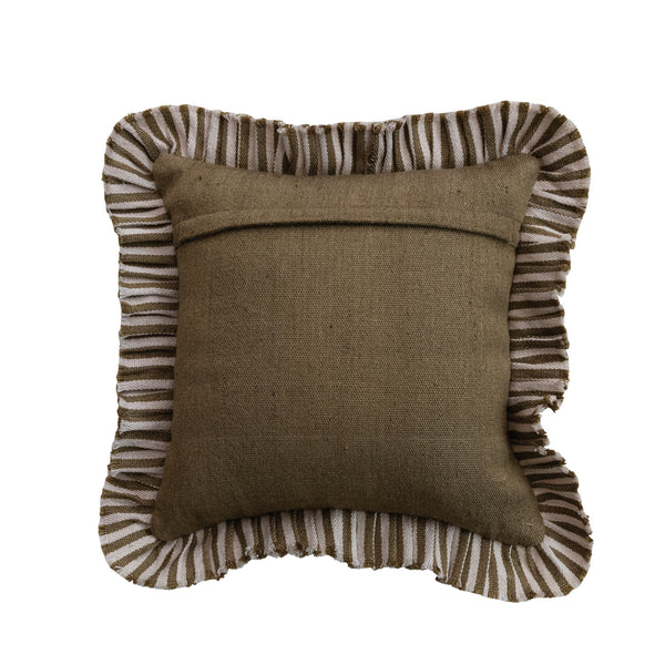 18" Brown/Ivory Striped Ruffle Pillow