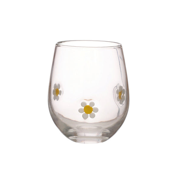 16oz Drinking Glass w/ Embedded Daisies