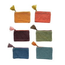 Load image into Gallery viewer, Cotton Velvet Zip Pouch w/ Tassel