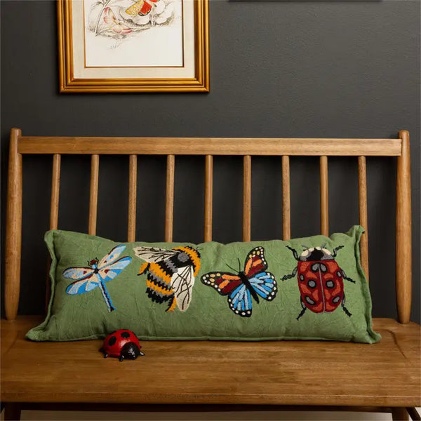 Embroidered Bug Lumbar Pillow