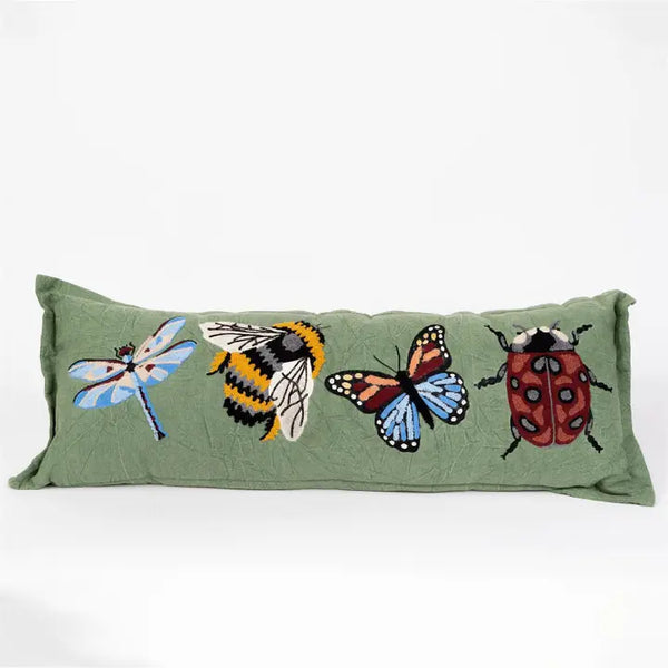 Embroidered Bug Lumbar Pillow