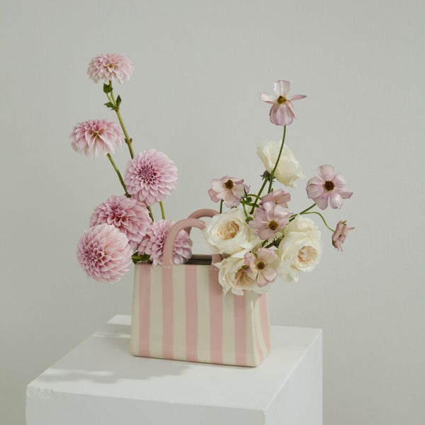 Pink Striped Purse Vase