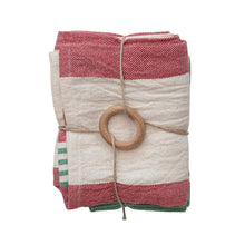 Load image into Gallery viewer, S/2 Green/Red Stripe Towels