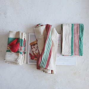 S/2 Green/Red Stripe Towels