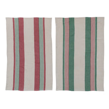 Load image into Gallery viewer, S/2 Green/Red Stripe Towels