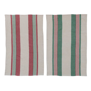 S/2 Green/Red Stripe Towels