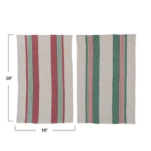 S/2 Green/Red Stripe Towels