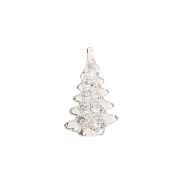 The Clear Glass Tree is a transparent ornament shaped like a Christmas tree, perfect for festive home decor, shown here against a plain white background.