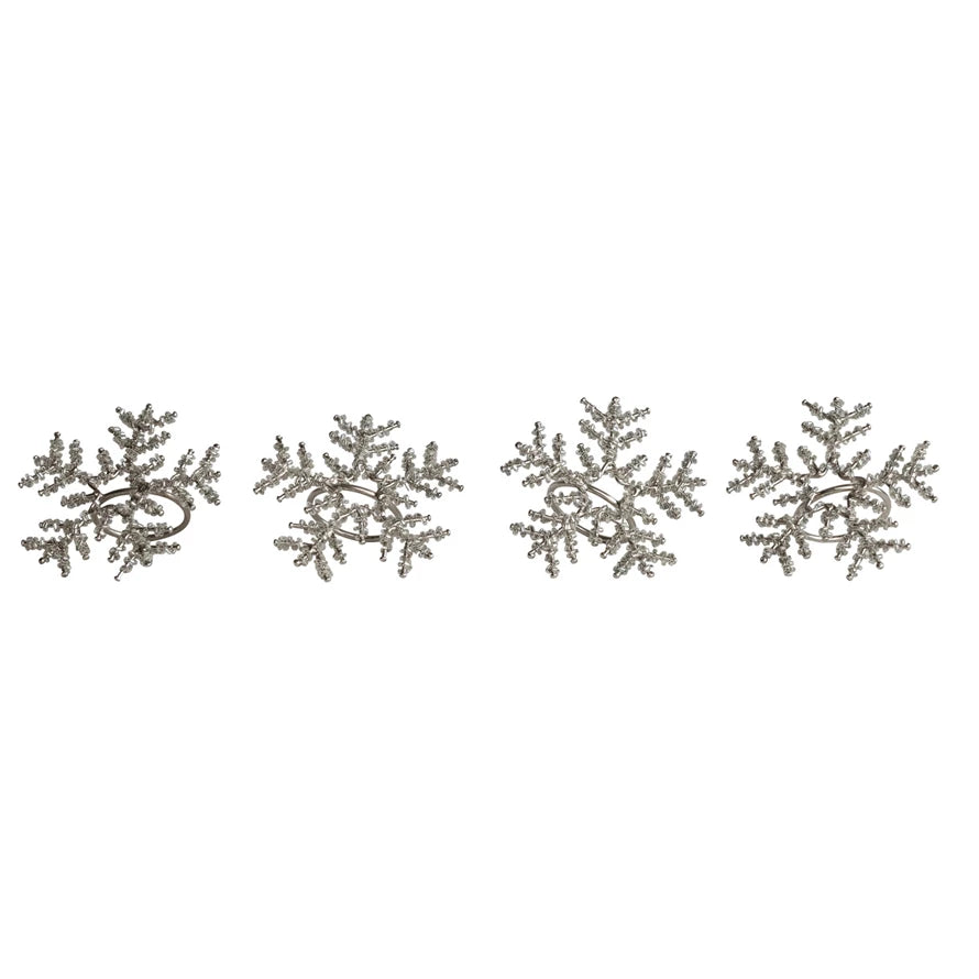 S/4 Silver Snowflake Napkin Ring