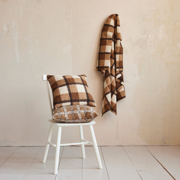 60" x 50" Faux Sherpa Brown Plaid Throw