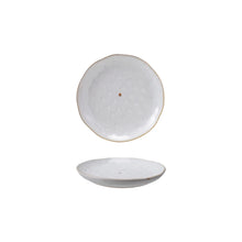 Load image into Gallery viewer, The Tree Debossed Stoneware is a white plate with gold trim, featuring handcrafted details.