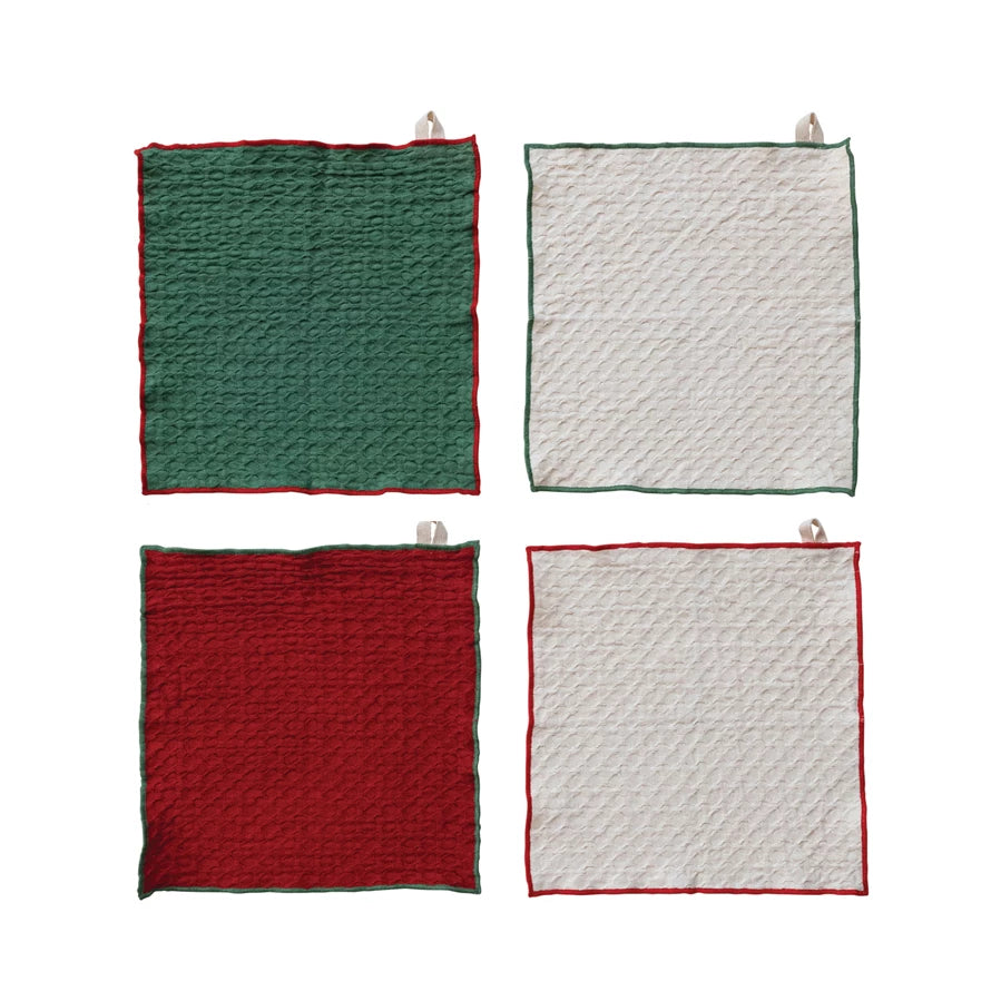 S/4 Xmas Dishcloths w/ Colored Edge