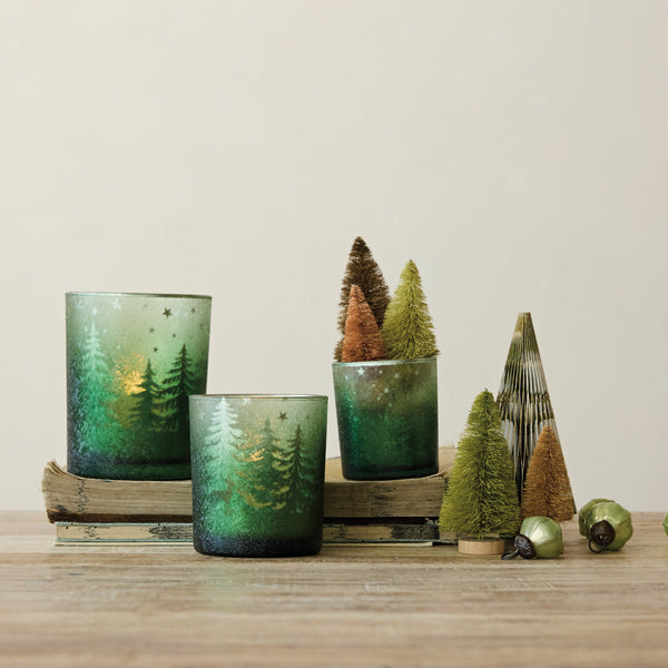 Mercury Glass Green Deer Votive Holder