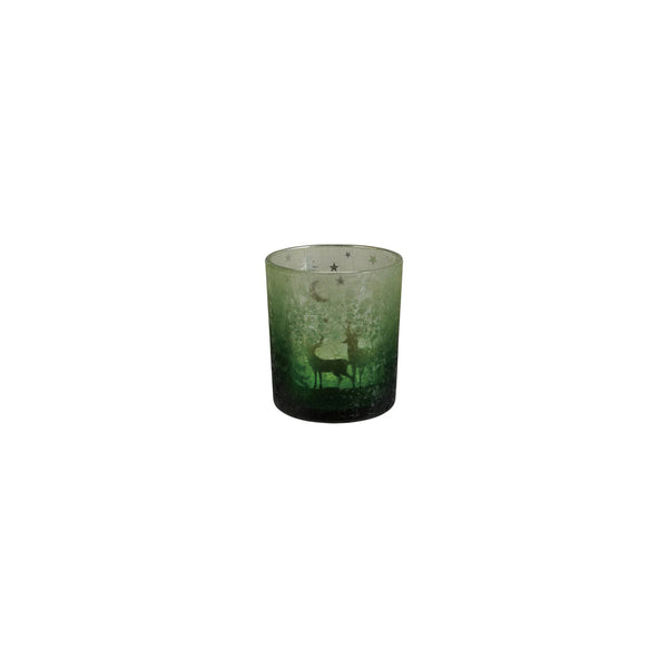 Mercury Glass Green Deer Votive Holder