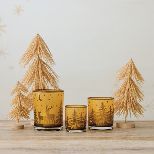 Glass Amber Deer Votive Holder