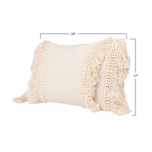 Load image into Gallery viewer, Cream Lumbar Fringe Pillow
