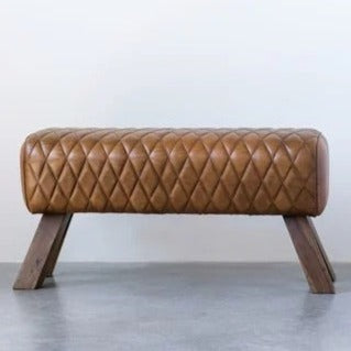Stitched Leather & Wood Bench