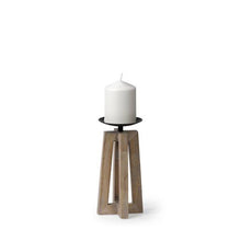 Load image into Gallery viewer, Black Metal &amp; Wood Base Candle Holder (2 sizes)