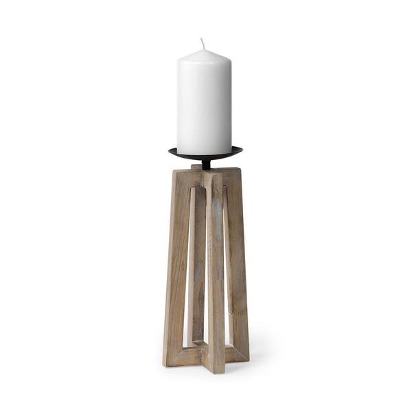 Black Metal & Wood Base Candle Holder (2 sizes)