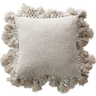 Crochet Tassel Pillow - Cream
