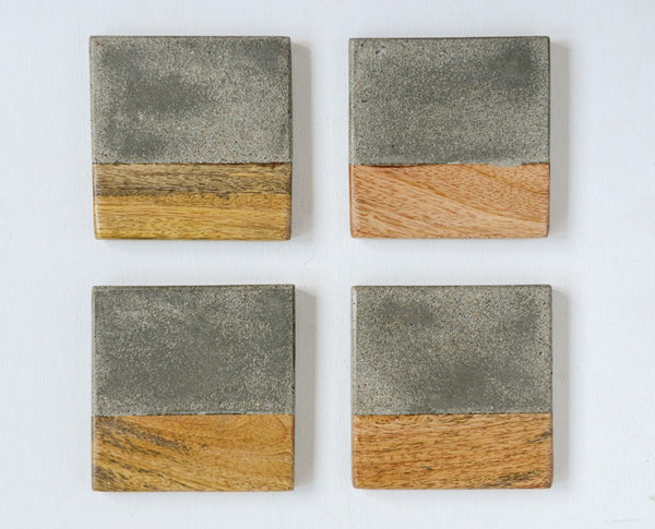 Wood & Cement Square Coaster Set