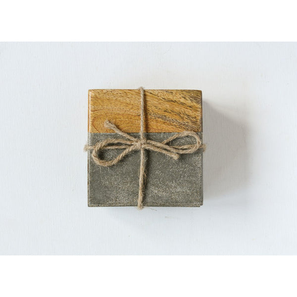 Wood & Cement Square Coaster Set