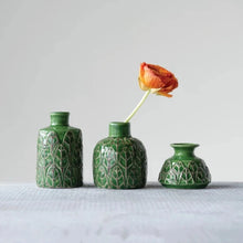 Load image into Gallery viewer, Green Printed Vase - Set of 3