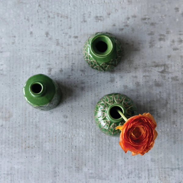 Green Printed Vase - Set of 3